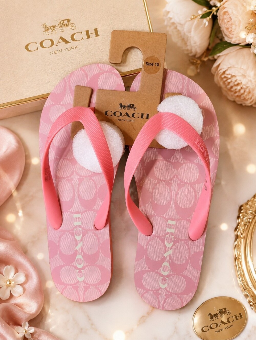 Coach Signature C Pink Flip Flops Sandals Size 10 NWT